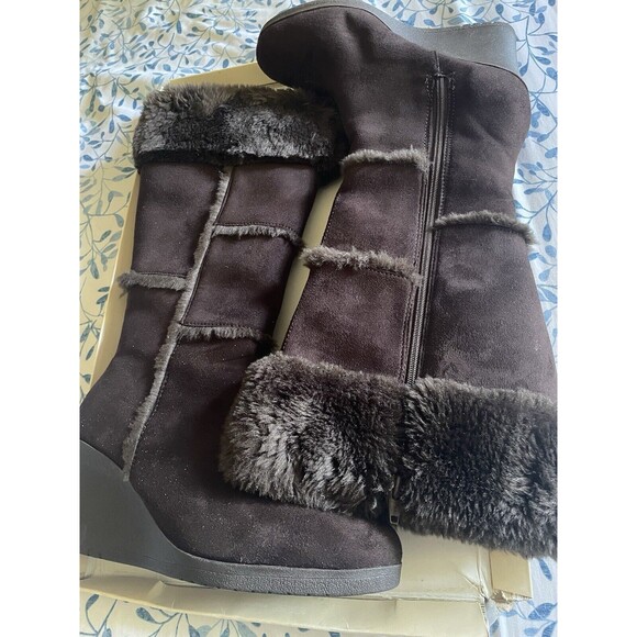 Decree Womens Boots 8.5M Knee High Brown Zip Up Round Toe Wedge 3" Heel - Picture 8 of 10